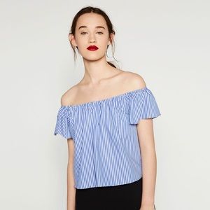 Zara Off Shoulder Striped Blouse Size XS